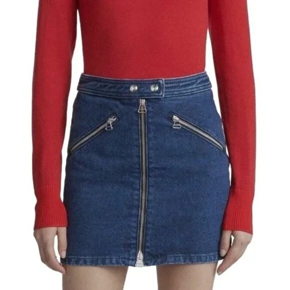 Rag & Bone Marcy Racer Mini Skirt Size 26 NWT‎ Zipper Blue Denim Jeans Preppy